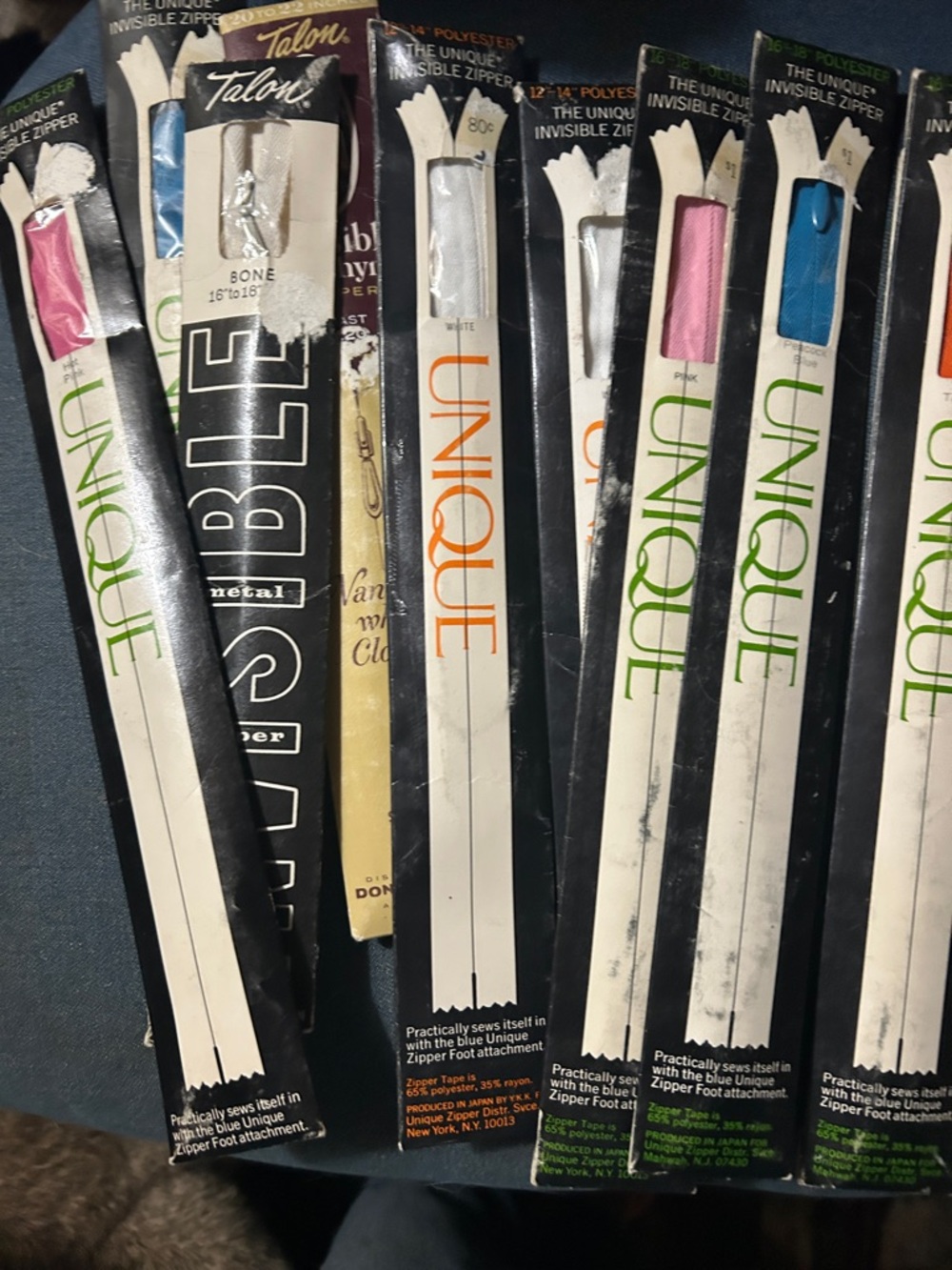 Vintage Hard to find! Talon & Unique Invisible Zippers - Assorted Colors